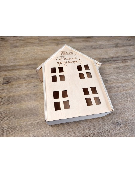 Wooden gift box with original design house shaped