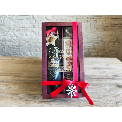 Handmade wooden gift box with transparent lid and internal compartments