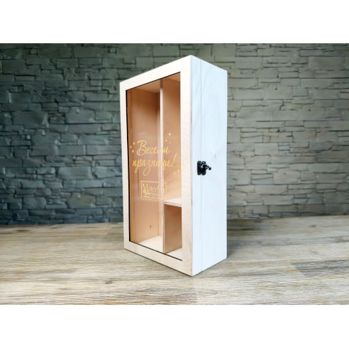 Corporate gift box with transparent lid and practical division