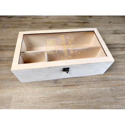 Elegant wooden box with transparent lid and engraving option