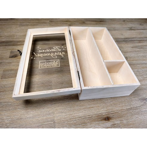 Premium rectangular wooden box with transparent lid for personalized gifts