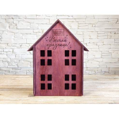Stylish wooden house shaped box with sliding transparent lid