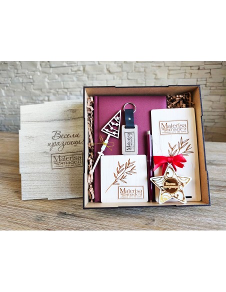 Corporate wooden gift box with branded office accessories | MalerisaMadeIt