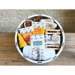 Corporate gift box round with handmade natural soaps
