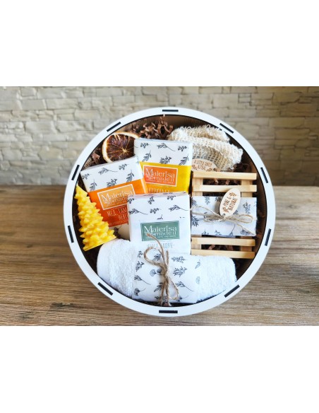Corporate gift box round with handmade natural soaps
