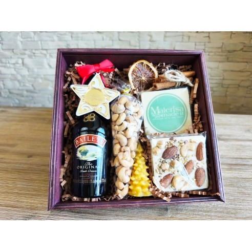 Stylish corporate gourmet box in square packaging with company logo