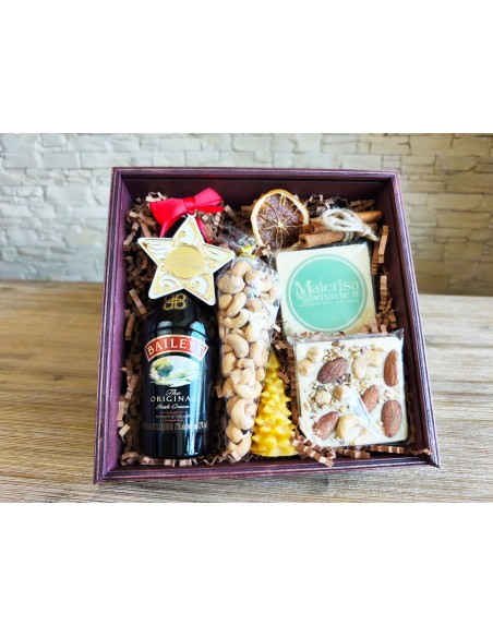 Stylish corporate gourmet box in square packaging with company logo