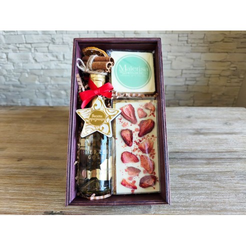 Open Wooden Box with Gourmet Corporate Gift Set
