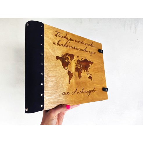 Photo album made of genuine leather and wood with individual design