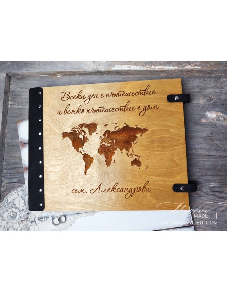 Unique photo album made of wood and leather, made to order