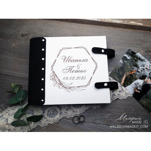 Photo album made of wood and genuine leather - personalized gift