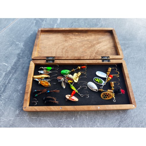 Wooden Flies and Fishing Lures Box