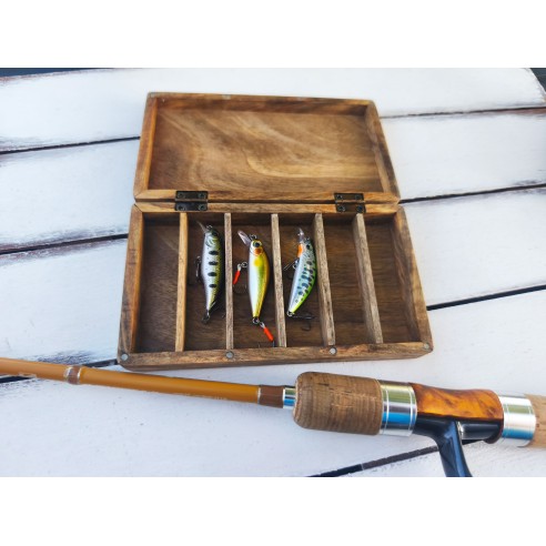 Wooden Walnut Box with Compartments for Fishing