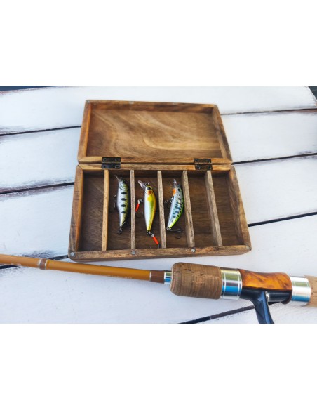 Wooden Walnut Box with Compartments for Fishing
