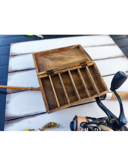 Wooden Box with Compartments for Spinners and Flies