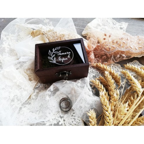 Personalized Wooden Ring Box with Decorative Moss