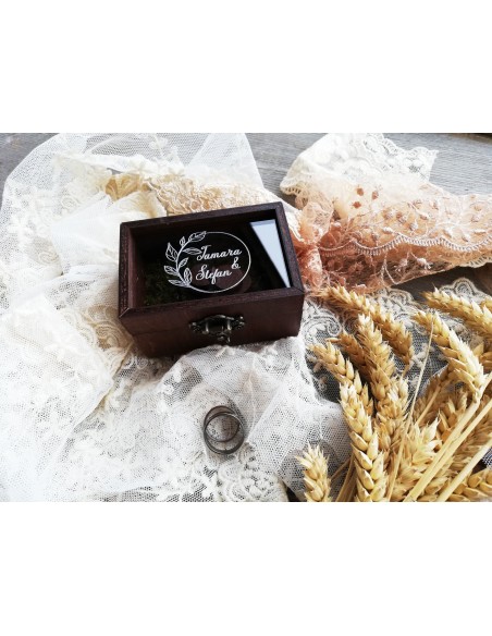 Personalized Wooden Ring Box with Decorative Moss