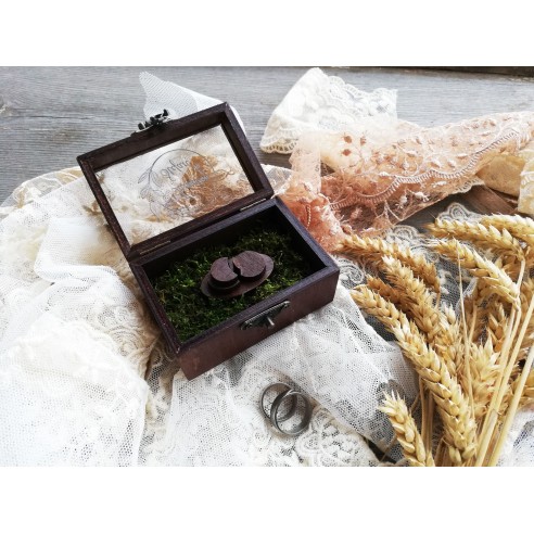 Rectangular Wooden Wedding Ring Box with clear lid