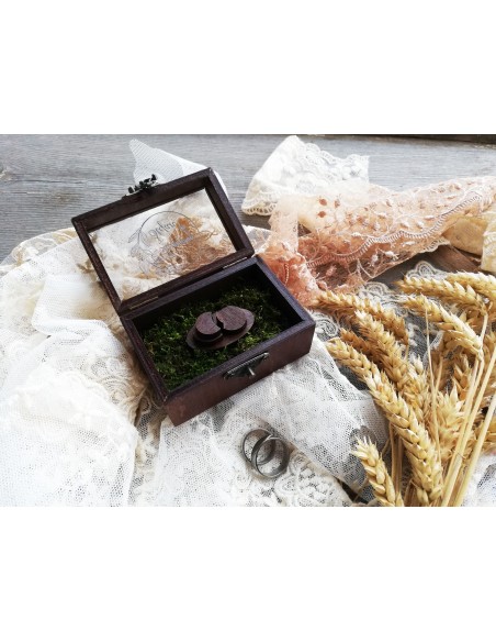Rectangular Wooden Wedding Ring Box with clear lid