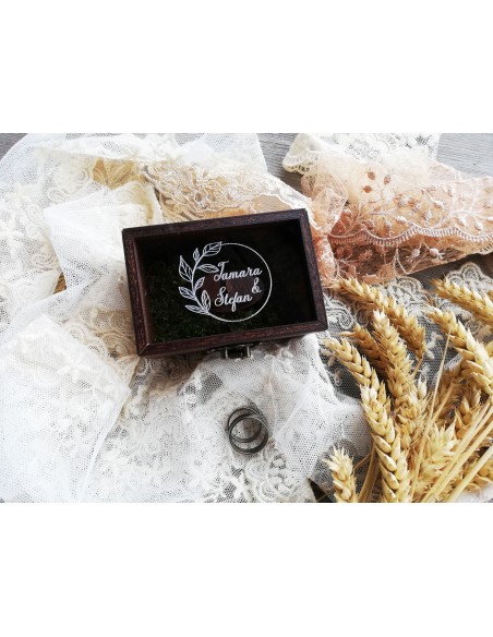 Rectangular Personalized Wedding Ring Box with Moss