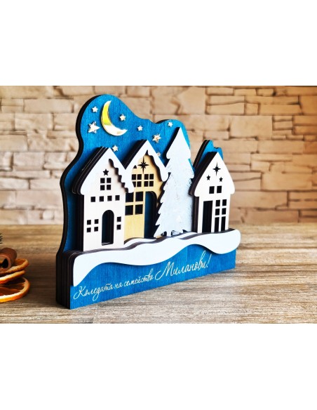 Home Christmas decoration in dark blue, white, and gold