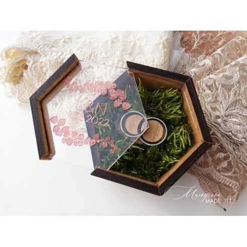 Hexagonal Wedding Ring Box with Decorative Moss